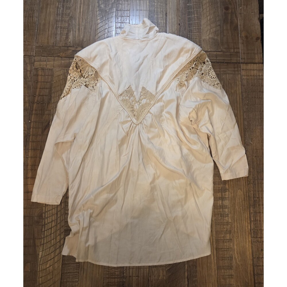 VTG FFC Jacket Boho Size L Beige LINEN OVERSIZED Embroidered Crochet Batwing - Picture 7 of 12